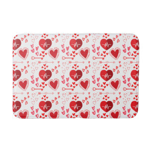 Red love hearts and arrow, Happy Valentine's Day   Bath Mat
