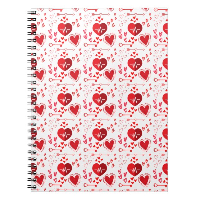 Red love hearts and arrow  notebook (Front)