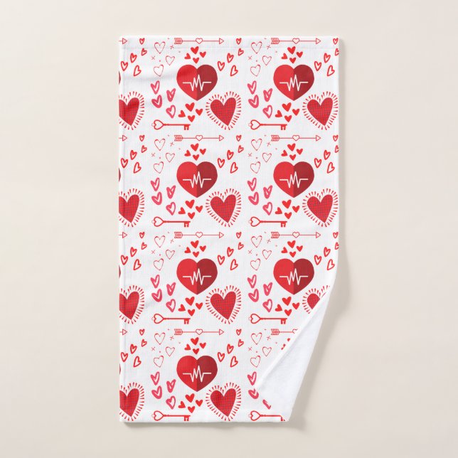 Red love hearts and arrow wrapping paper  hand towel (Hand Towel)