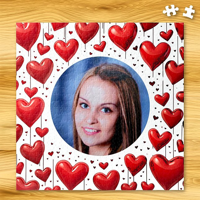 Red Love Hearts Custom Photo Personalized Jigsaw Puzzle (Creator Uploaded)
