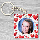 Red Love Hearts Custom Photo Personalized Keychain<br><div class="desc">Upload a photo, and easily create your personalized keychain. For best image-centring results, please use a square image. Click EDIT, then select BACKGROUND to change the background colour, and repeat for both sides. You can TRANSFER this DESIGN on other Zazzle products and adjust it to fit most Zazzle items. Standard...</div>