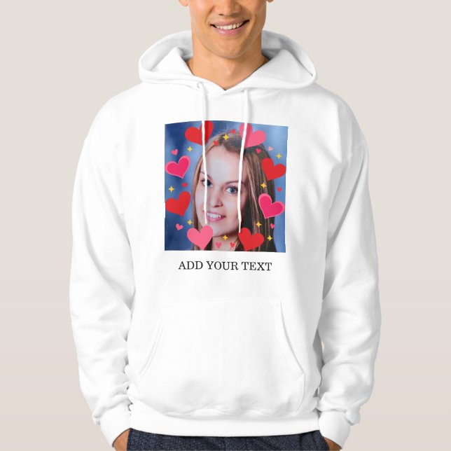 Red Love Hearts Custom Photo Text Personalized Hoodie (Front)