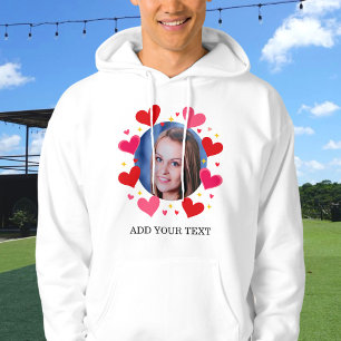 Red Love Hearts Custom Photo Text Personalized Hoodie