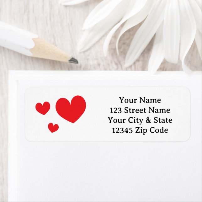 Red love hearts custom return address labels (Insitu)