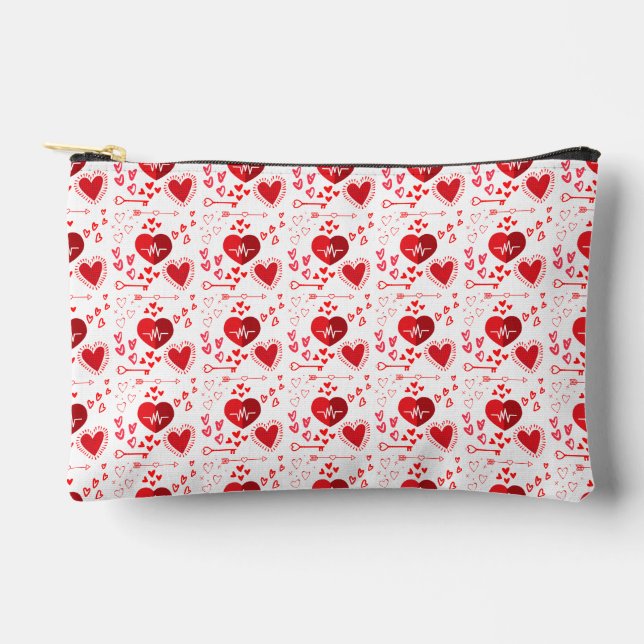 Red love hearts cute accessory pouch (Front)