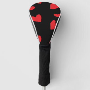 Red love hearts on black golf head cover