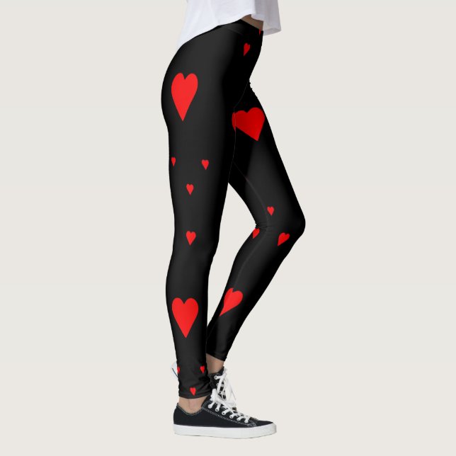 Red Love Hearts on Black Leggings (Right)