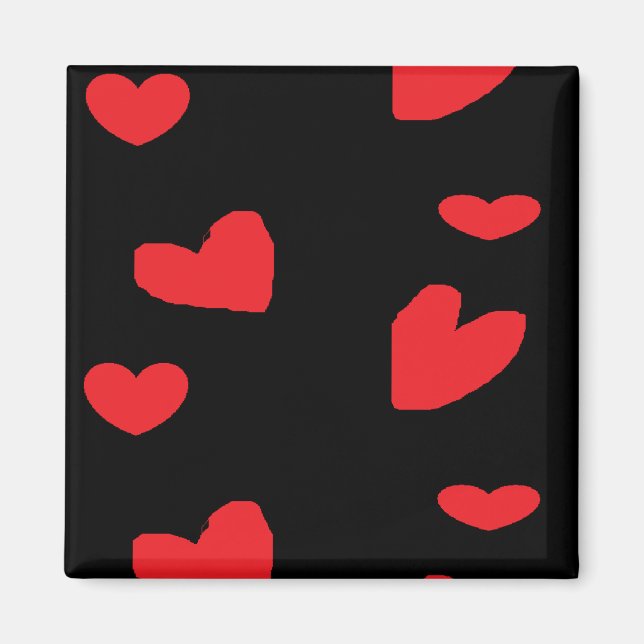 Red love hearts on black magnet (Front)