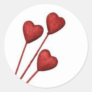 Red Love Hearts On Sticks Classic Round Sticker