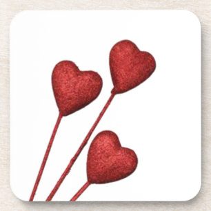 Red Love Hearts On Sticks Coaster