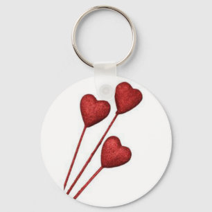 Red Love Hearts On Sticks Keychain