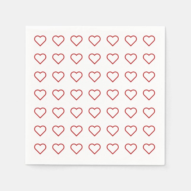 Red love hearts on white napkin (Front)