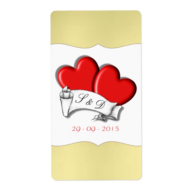 Red Love Hearts Scroll Tattoo Gold Étiquettes (Devant)