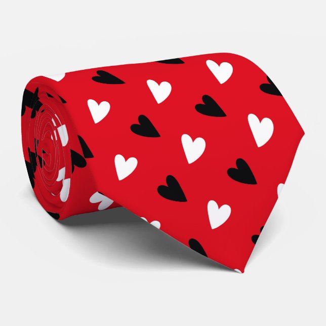 Red Love Hearts  Tie (Rolled)