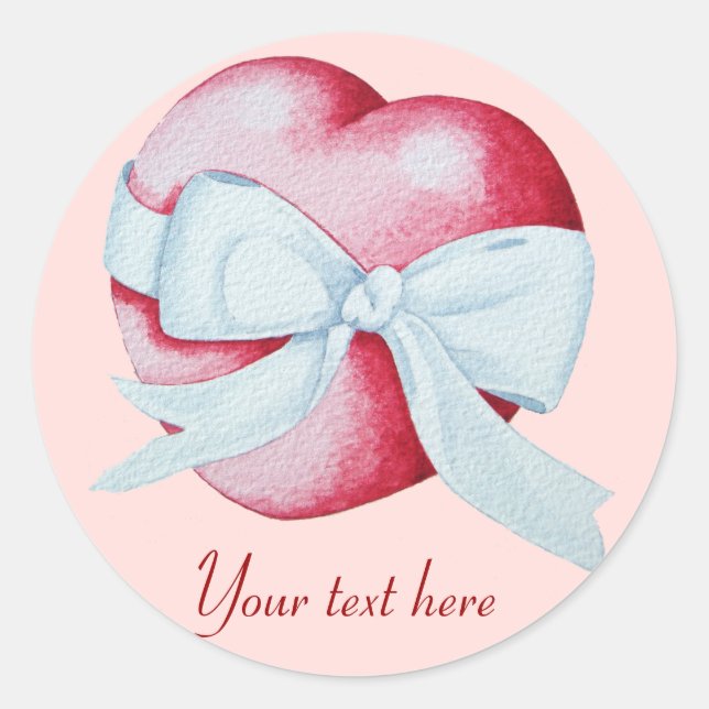 red love hearts tied with a white bow classic round sticker (Front)