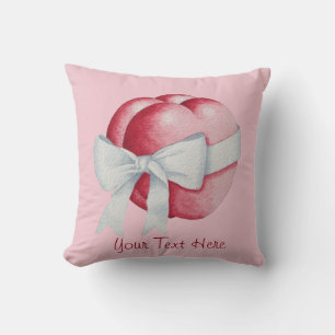 red love hearts tied with a white bow throw pillow