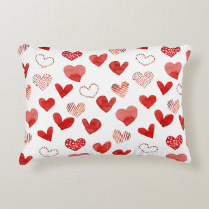 Red love hearts, watercolor pattern. accent pillow