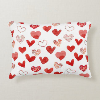 Red love hearts, watercolor pattern. accent pillow