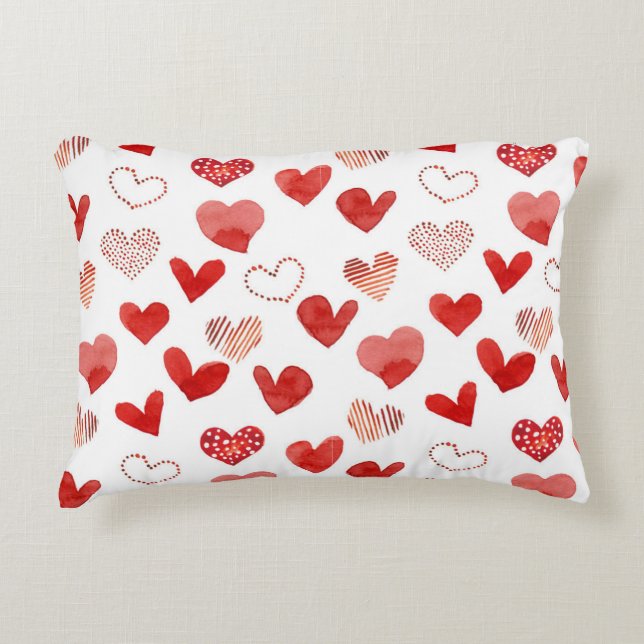 Red love hearts, watercolor pattern. accent pillow (Front)