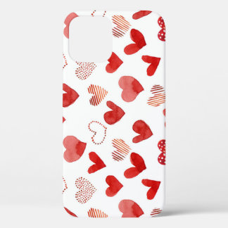 Red love hearts, watercolor pattern. iPhone 12 case