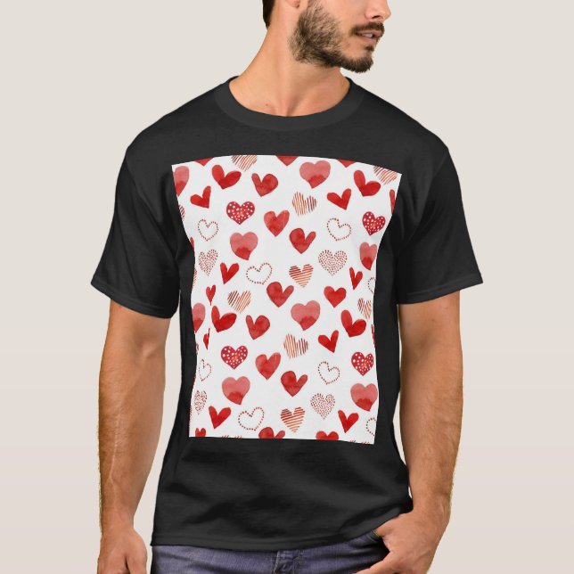 Red love hearts, watercolor pattern. T-Shirt (Front)