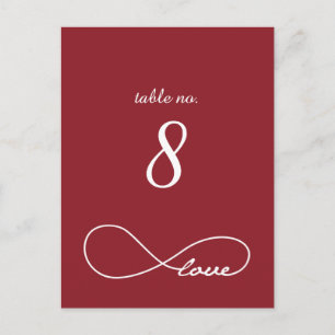 Red Love Infinity Wedding Table Number Cards