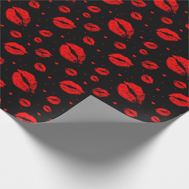 Red love kisses on black_large  wrapping paper (Corner)