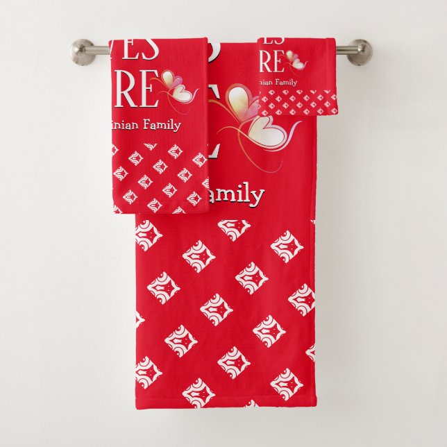 Red | LOVE LIVES HERE | Stylish Customizable Bath Towel Set (Insitu)
