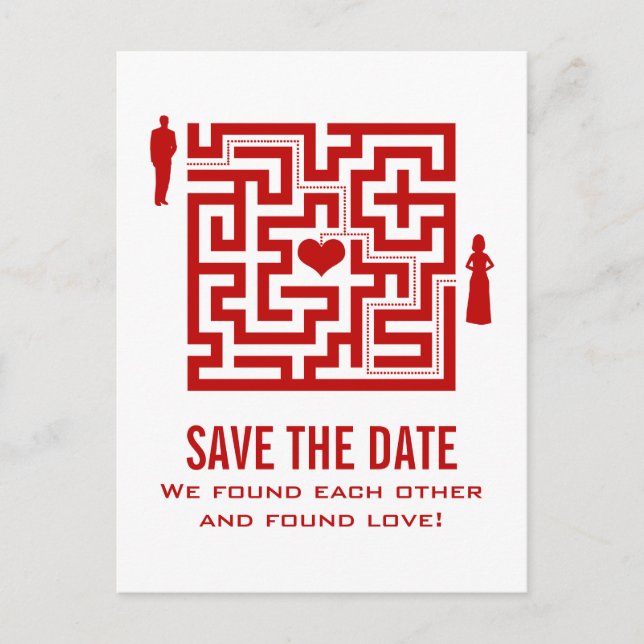 Red Love Maze Save the Date Postcard (Front)