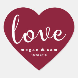 Red Love Name and Date Heart Sticker
