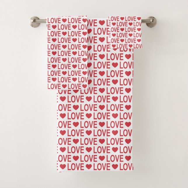 Red Love Pattern Bath Towel Set (Insitu)