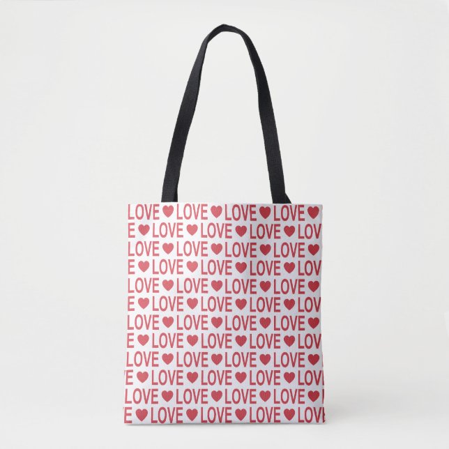 Red Love Pattern Tote Bag (Front)