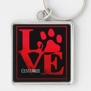 Red Love Paws Personalized Key Chain