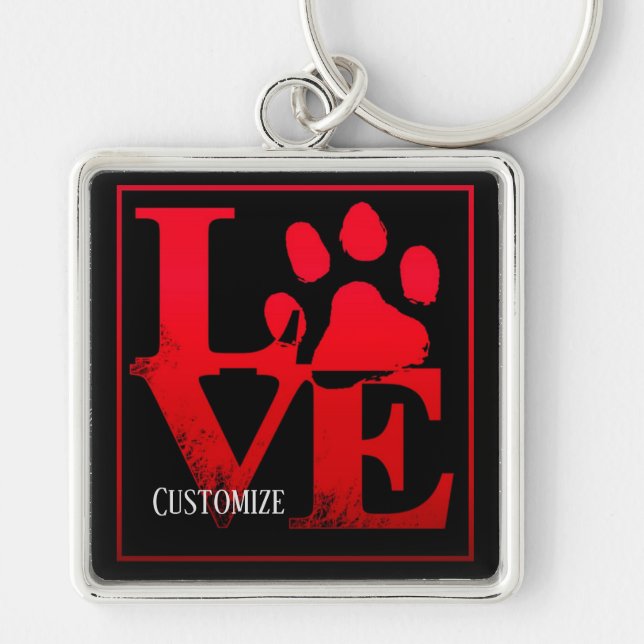 Red Love Paws Personalized Key Chain (Front)
