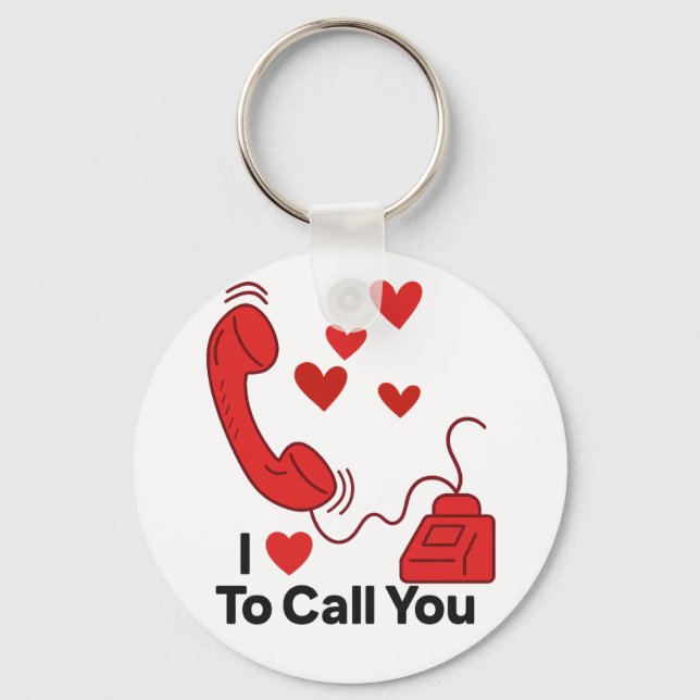 Red Love Phone – Cute Retro Call Illustration Keychain (Front)