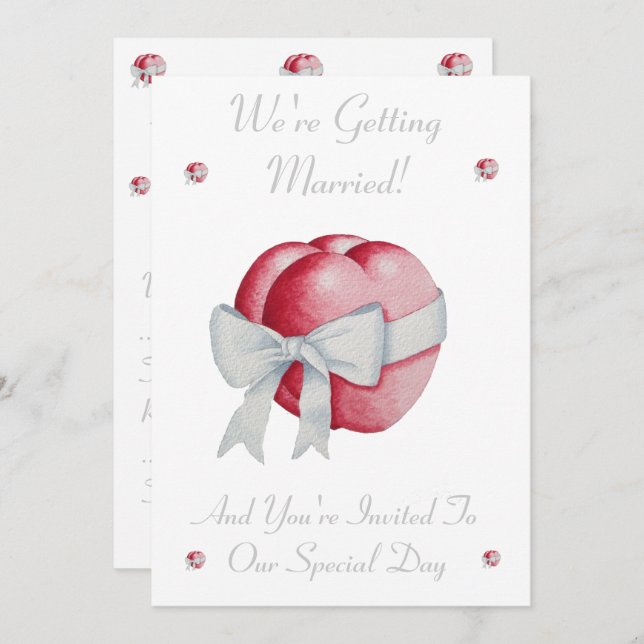 red love red hearts with white bow wedding invites (Front/Back)