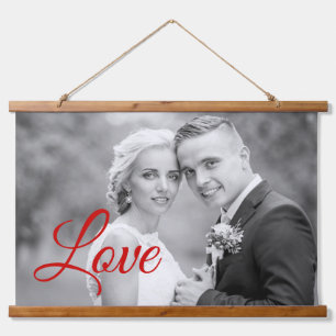 Red Love script typography wedding photo Hanging Tapestry