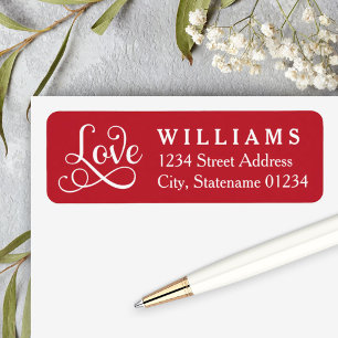 Red Love Script Wedding Return Address