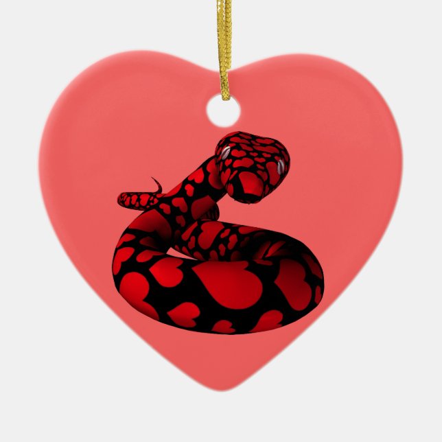 Red Love Snake Ceramic Ornament (Front)
