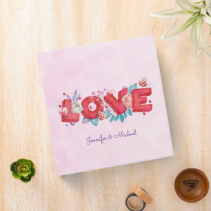 Red Love Text in Bold Block Font Watercolor Binder