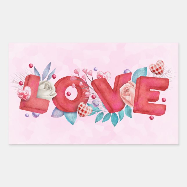 Red Love Text in Bold Block Font Watercolor Sticker (Front)