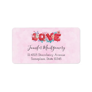 Red Love Text in Bold Block Lettering Label