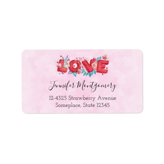 Red Love Text in Bold Block Lettering Label (Front)