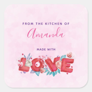Red Love Text in Bold Block Letters Kitchen Square Sticker