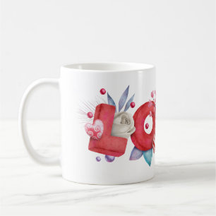 Red Love Text in Bold Block Letters Watercolor Coffee Mug
