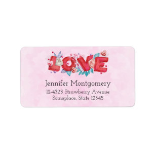 Red Love Text in Bold Block Letters Watercolor Label