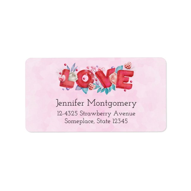 Red Love Text in Bold Block Letters Watercolor Label (Front)