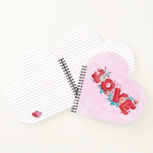 Red Love Text in Bold Block Letters Watercolor Notebook