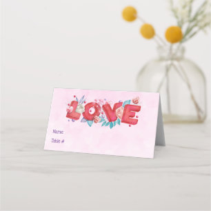  Red Love Text in Bold Block Letters Watercolor Place Card