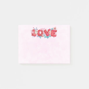 Red Love Text in Bold Block Letters Watercolor Post-it Notes
